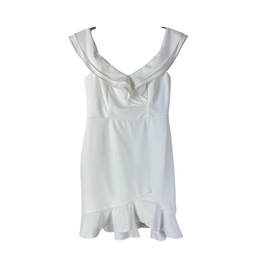 City Studio Size 9 Dress White Ruffle Preppy Comfy Stretchy Y2K Coquette